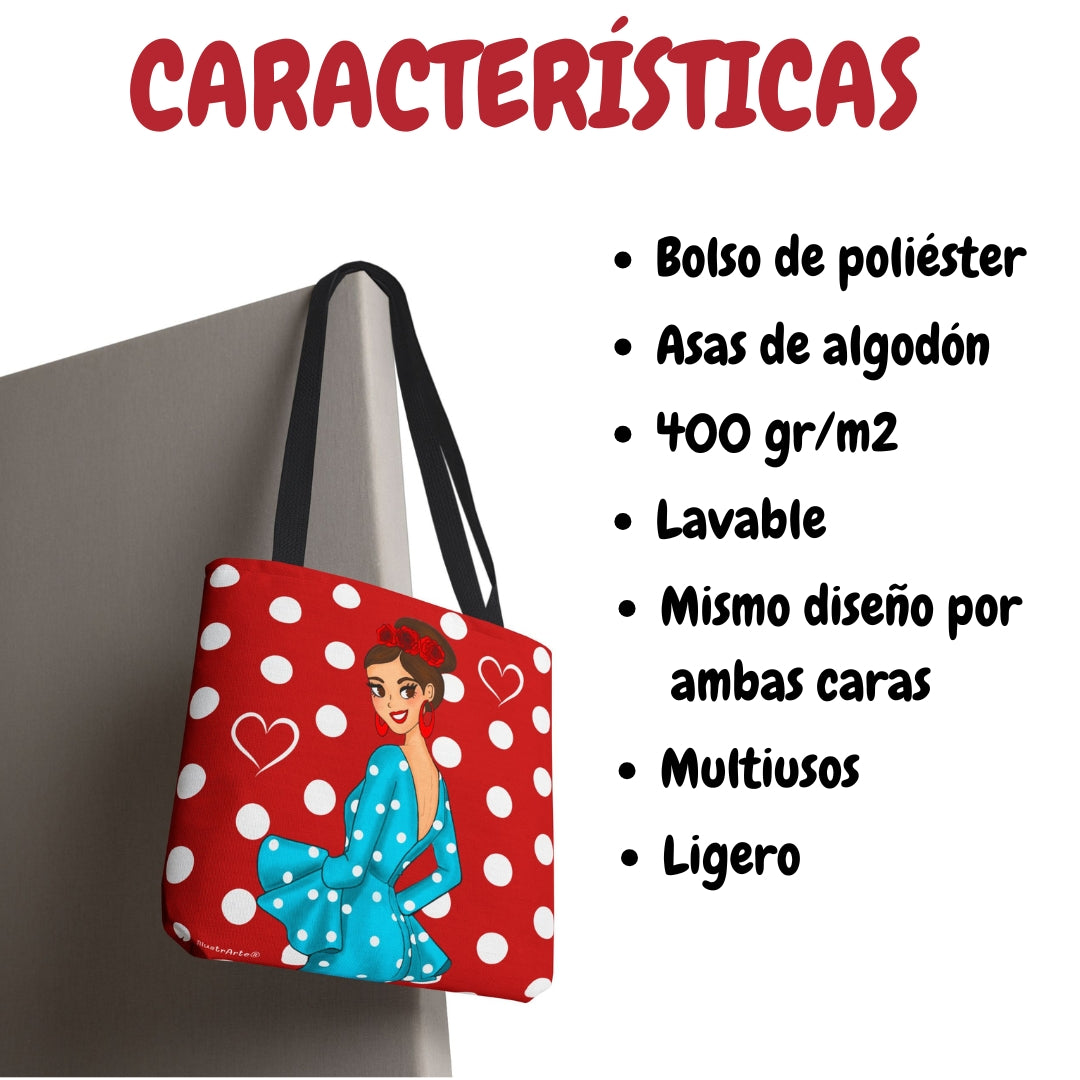 Bolsa tote Málaga illustrArte – Paquita, rojo con lunares – vista 5