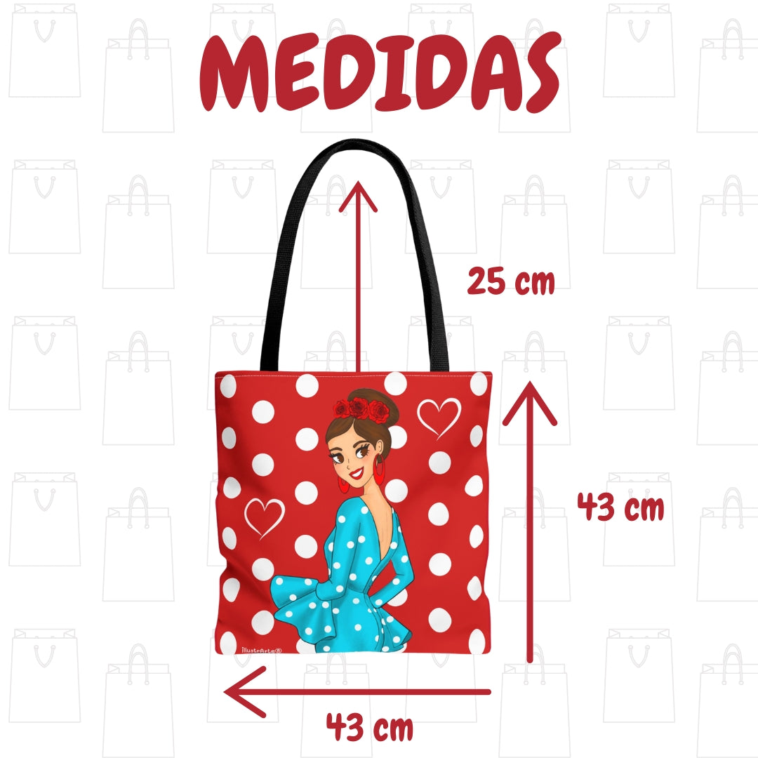 Bolsa tote Málaga illustrArte – Paquita, rojo con lunares – vista 7