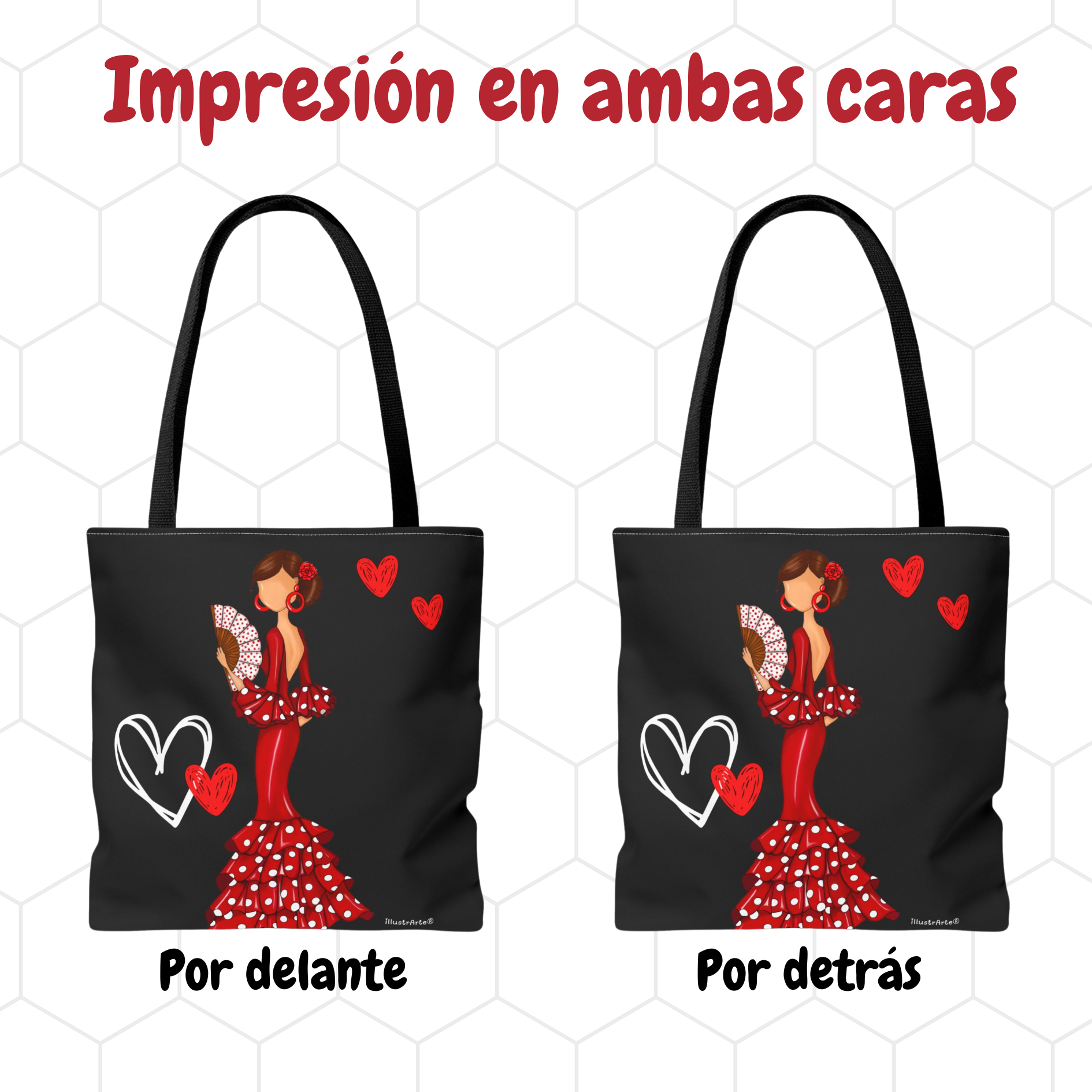 Bolsa tote Málaga illustrArte – Pepa con corazones – vista 7