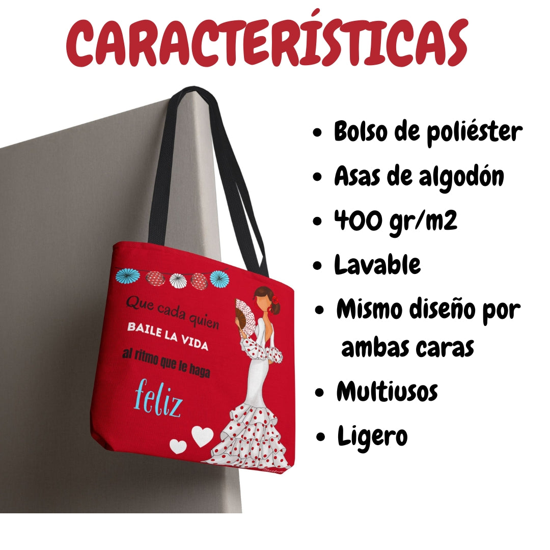 Bolsa tote Málaga illustrArte – Pepa Feliz, rojo con frase – vista 3