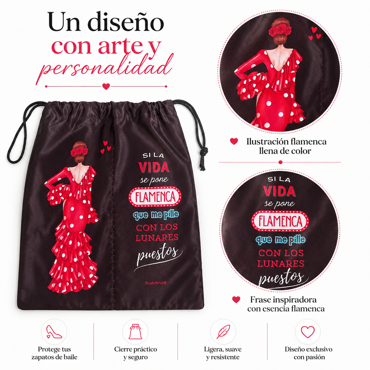 Bolsa para zapatos illustrArte – Macarena – doble compartimento interior