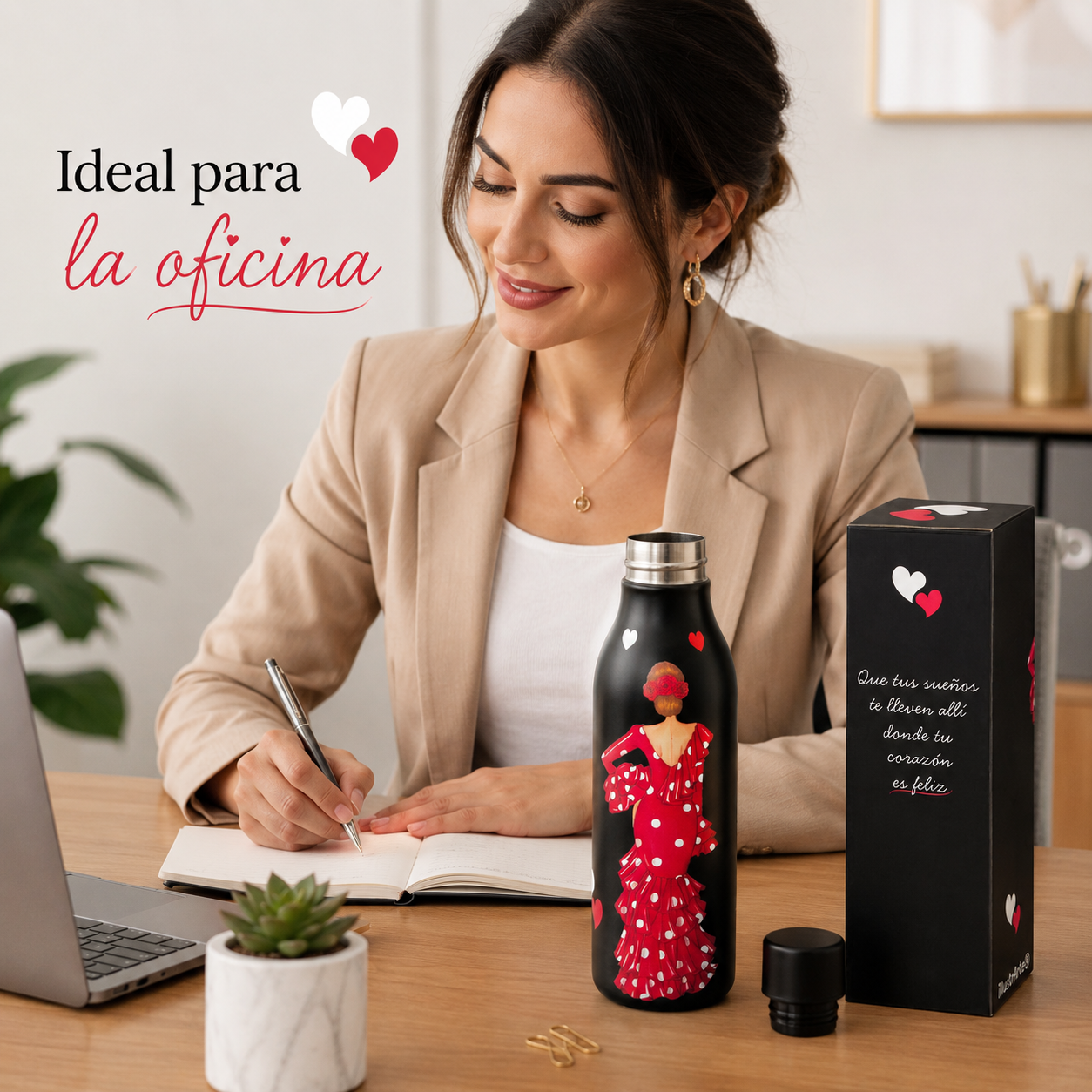 Botella térmica illustrArte 500 ml – diseño Macarena, flamenca de lunares – vista 2