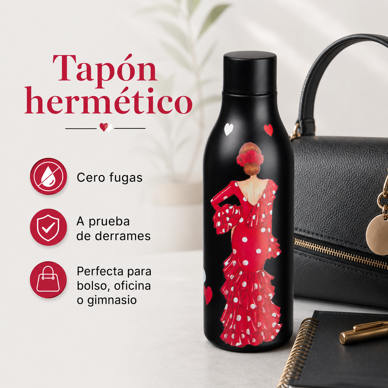 Botella térmica illustrArte 500 ml – diseño Macarena, flamenca de lunares – vista 6