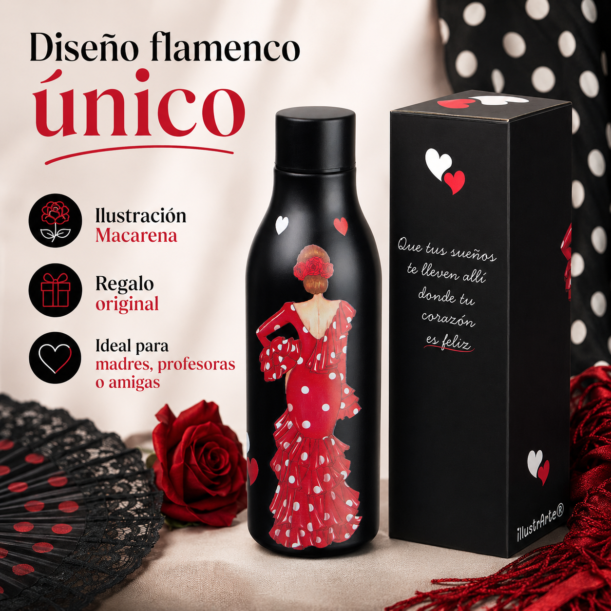 Botella térmica illustrArte 500 ml – diseño Macarena, flamenca de lunares – vista 7