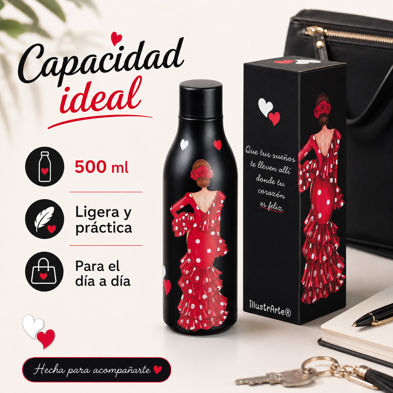 Botella térmica illustrArte 500 ml – diseño Macarena, flamenca de lunares – vista 8