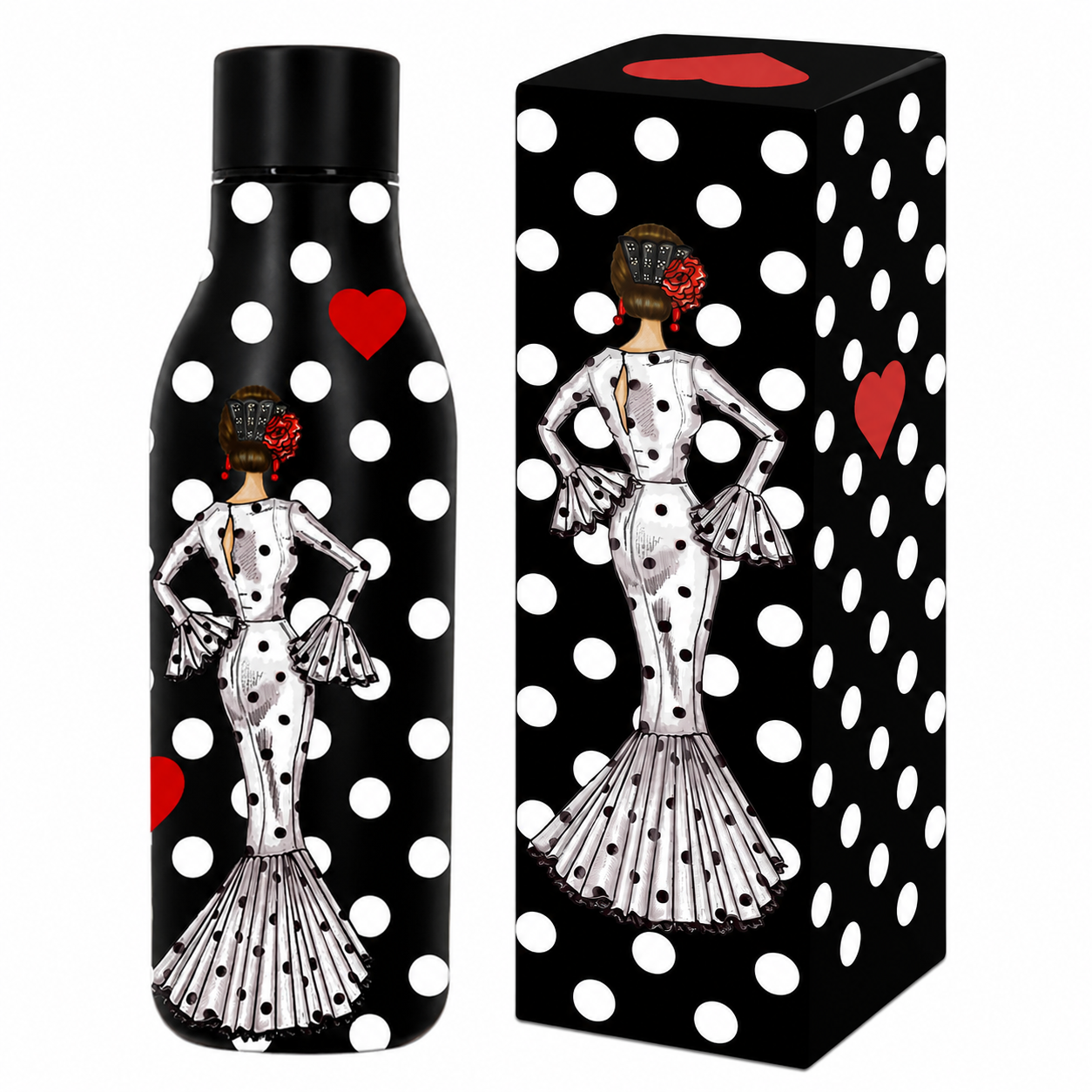 Botella térmica de acero inoxidable illustrArte 500 ml – diseño María Blanco sobre fondo negro