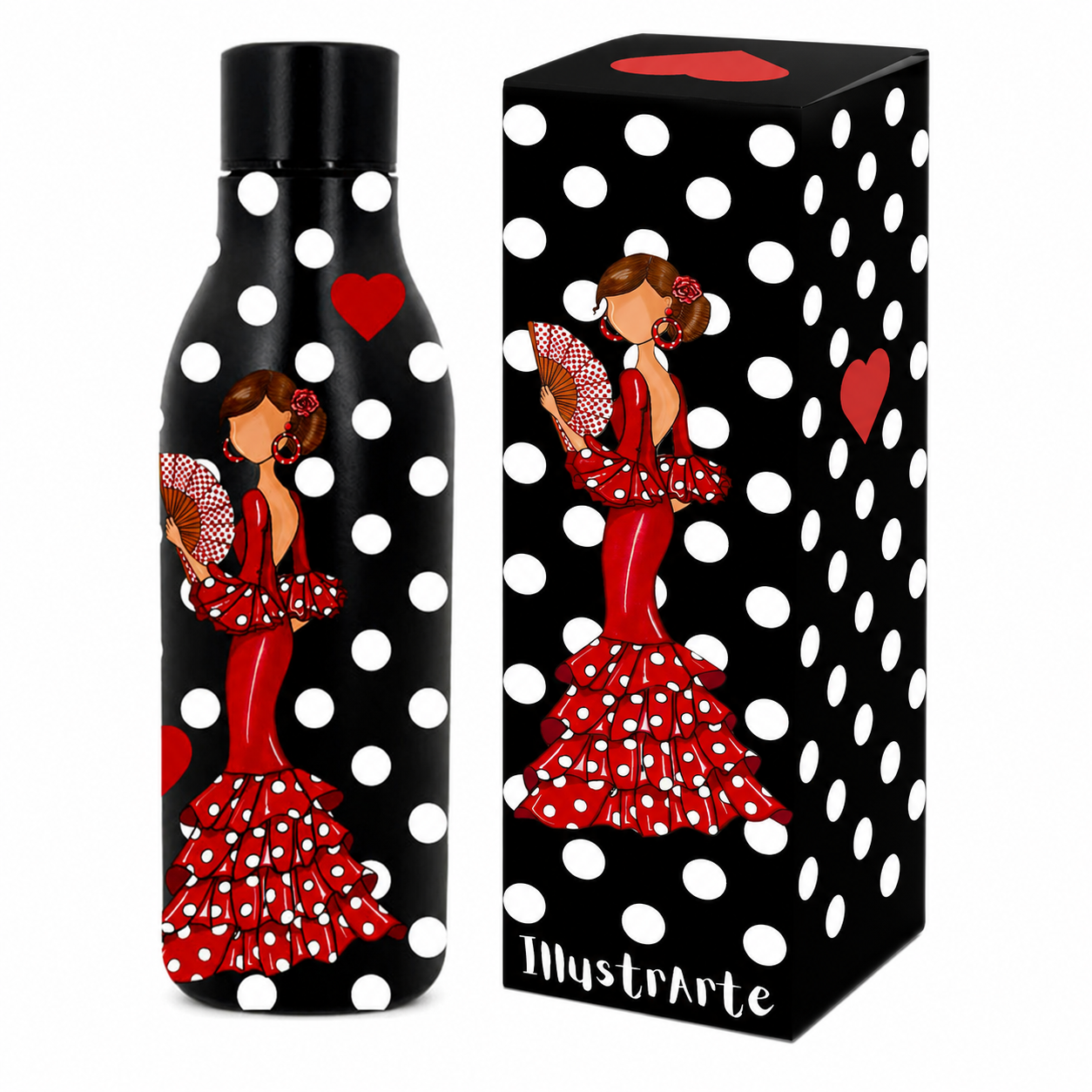 Botella térmica de acero inoxidable illustrArte 500 ml – diseño Pepa, flamenca con abanico