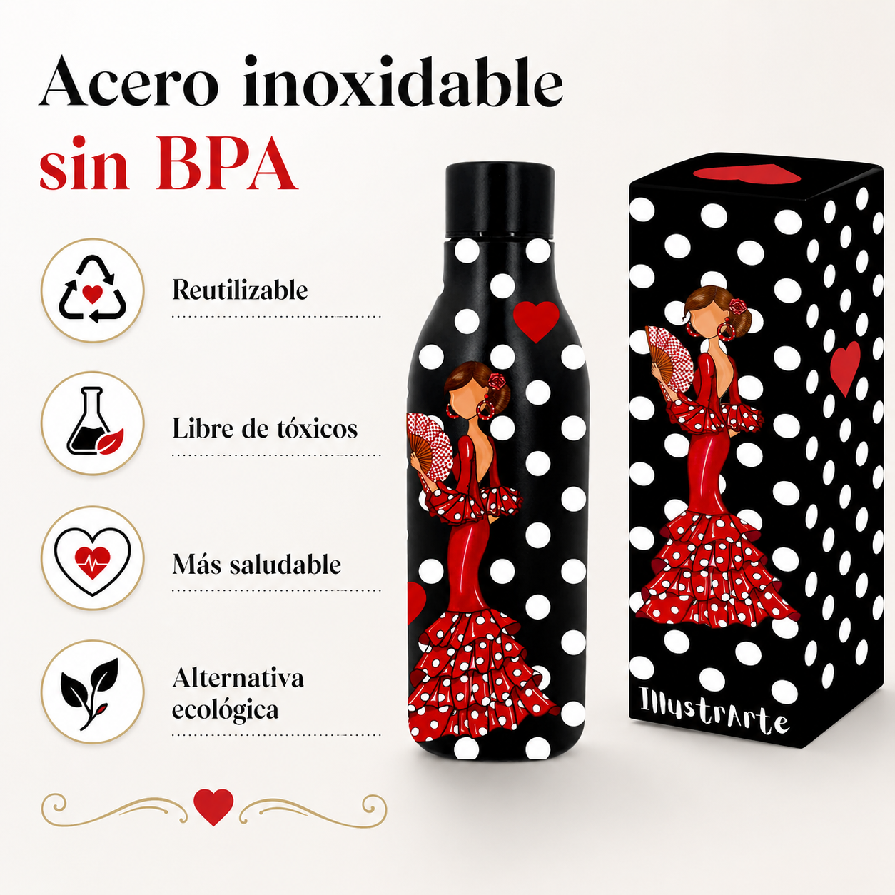 Botella térmica illustrArte 500 ml – diseño Pepa, flamenca con abanico – vista 4