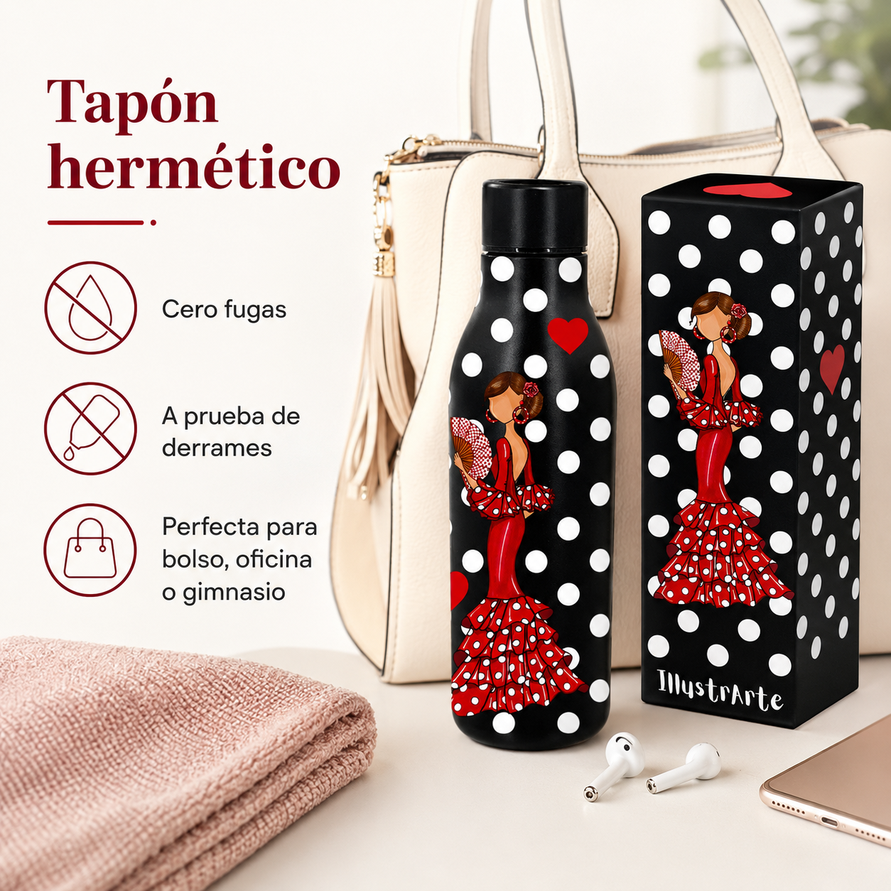Botella térmica illustrArte 500 ml – diseño Pepa, flamenca con abanico – vista 7