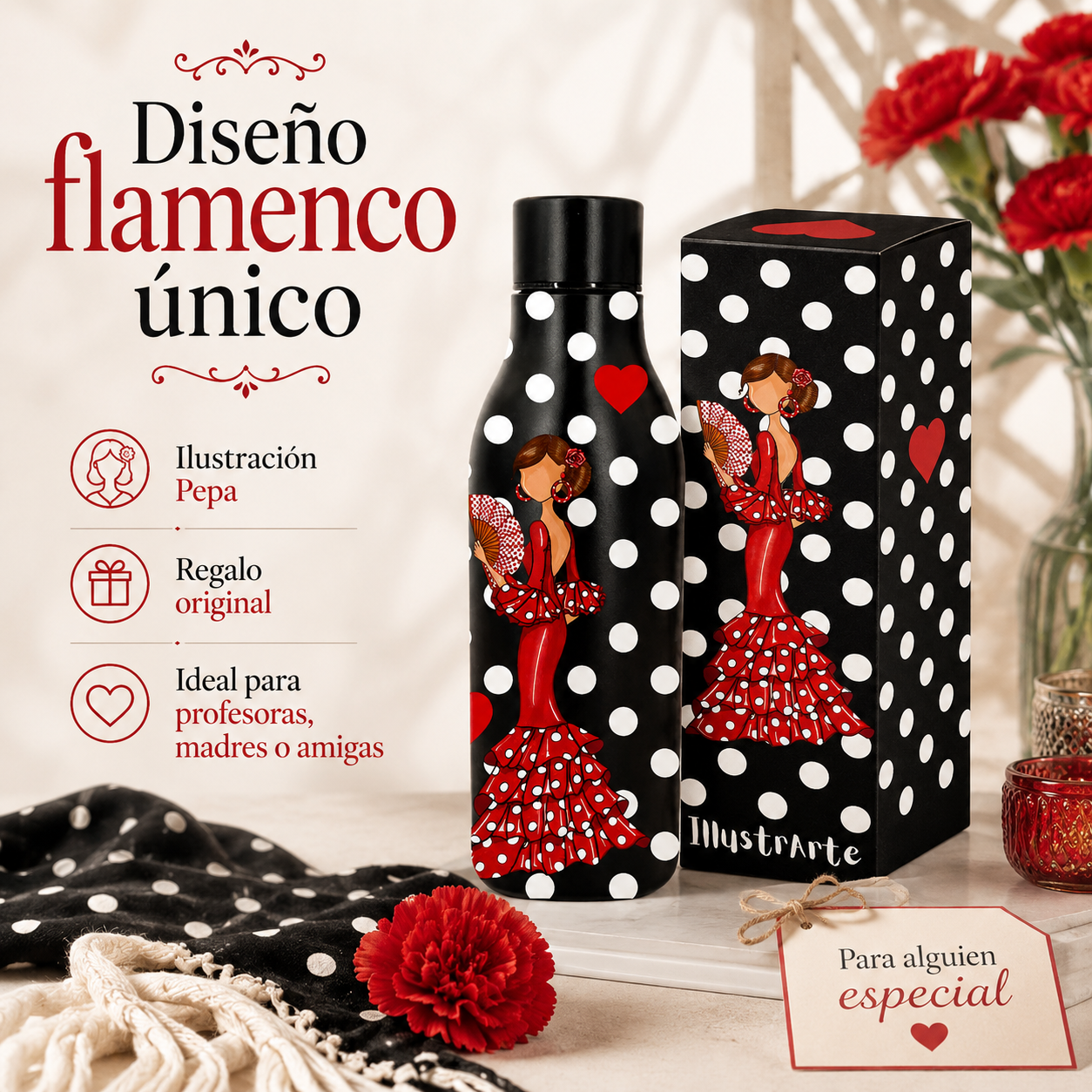 Botella térmica illustrArte 500 ml – diseño Pepa, flamenca con abanico – vista 8