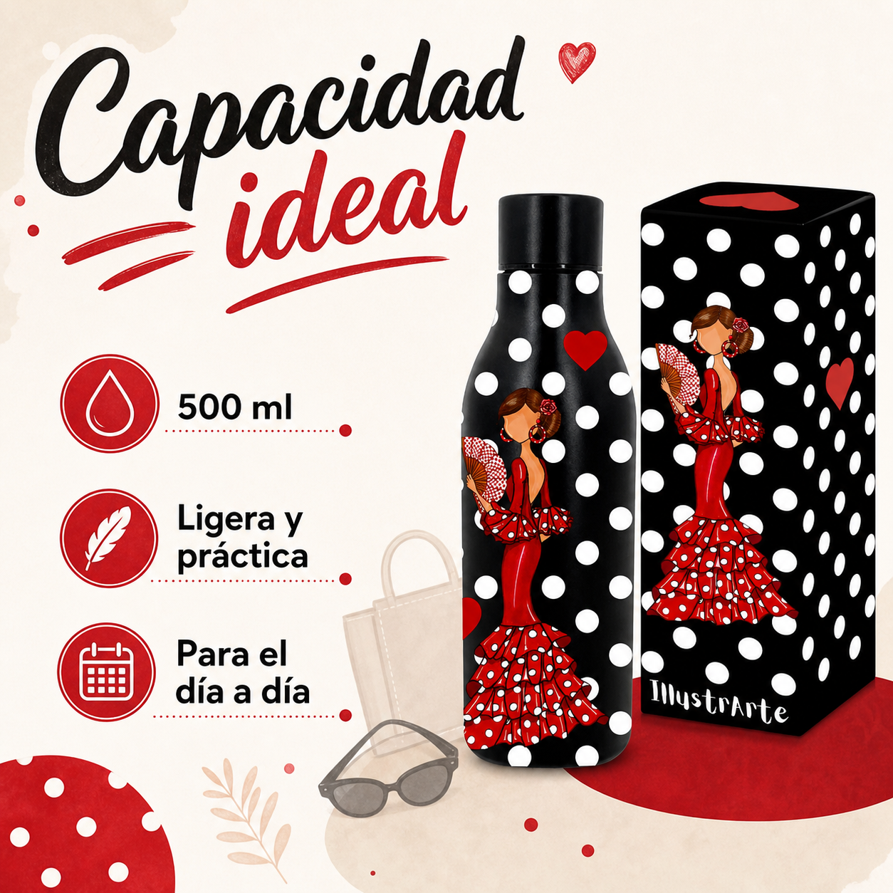 Botella térmica illustrArte 500 ml – diseño Pepa, flamenca con abanico – vista 9