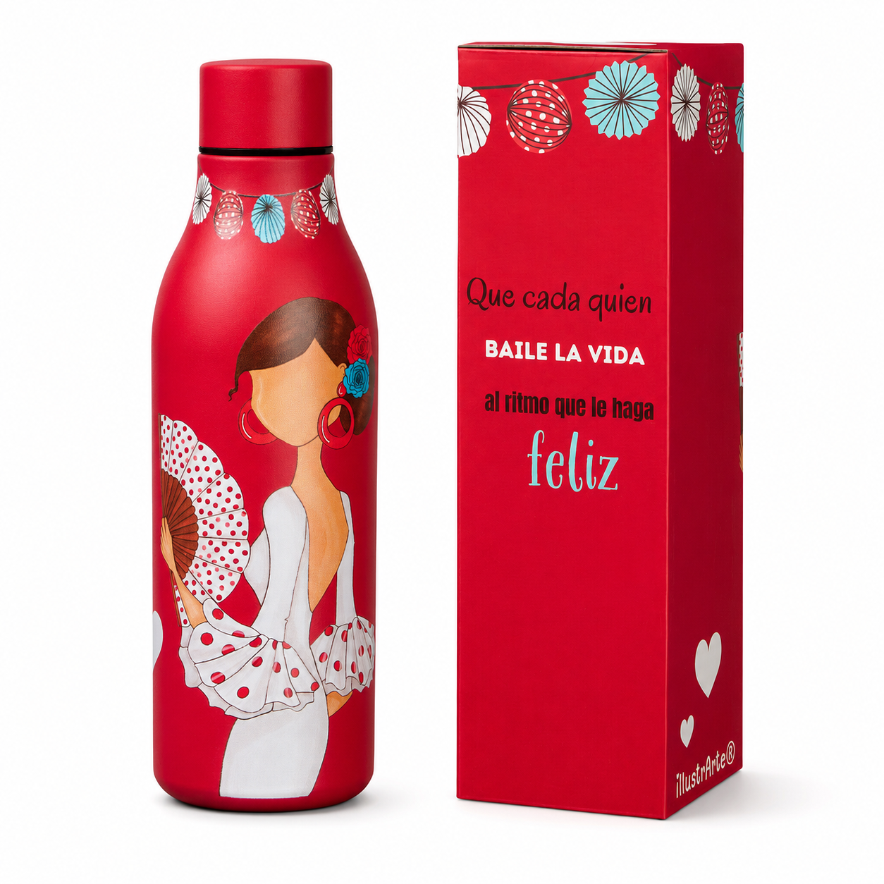 Botella térmica de acero inoxidable illustrArte 500 ml – diseño Pepa Feliz, flamenca de lunares