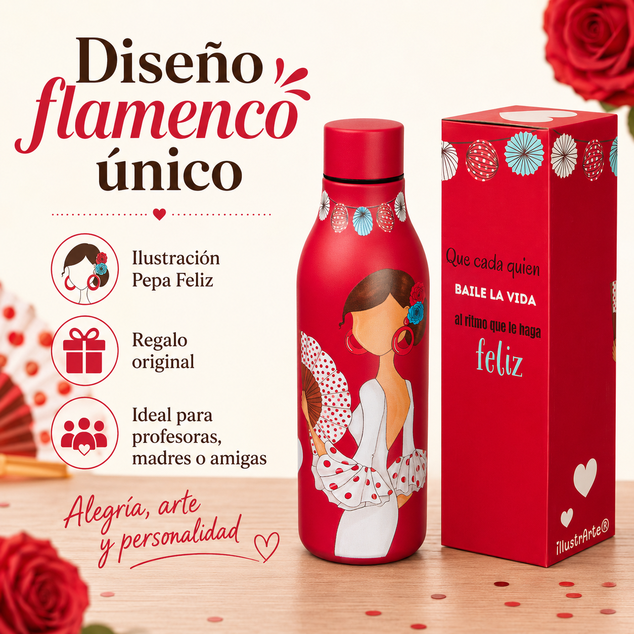 Botella térmica illustrArte 500 ml – diseño Pepa Feliz, flamenca de lunares – vista 8