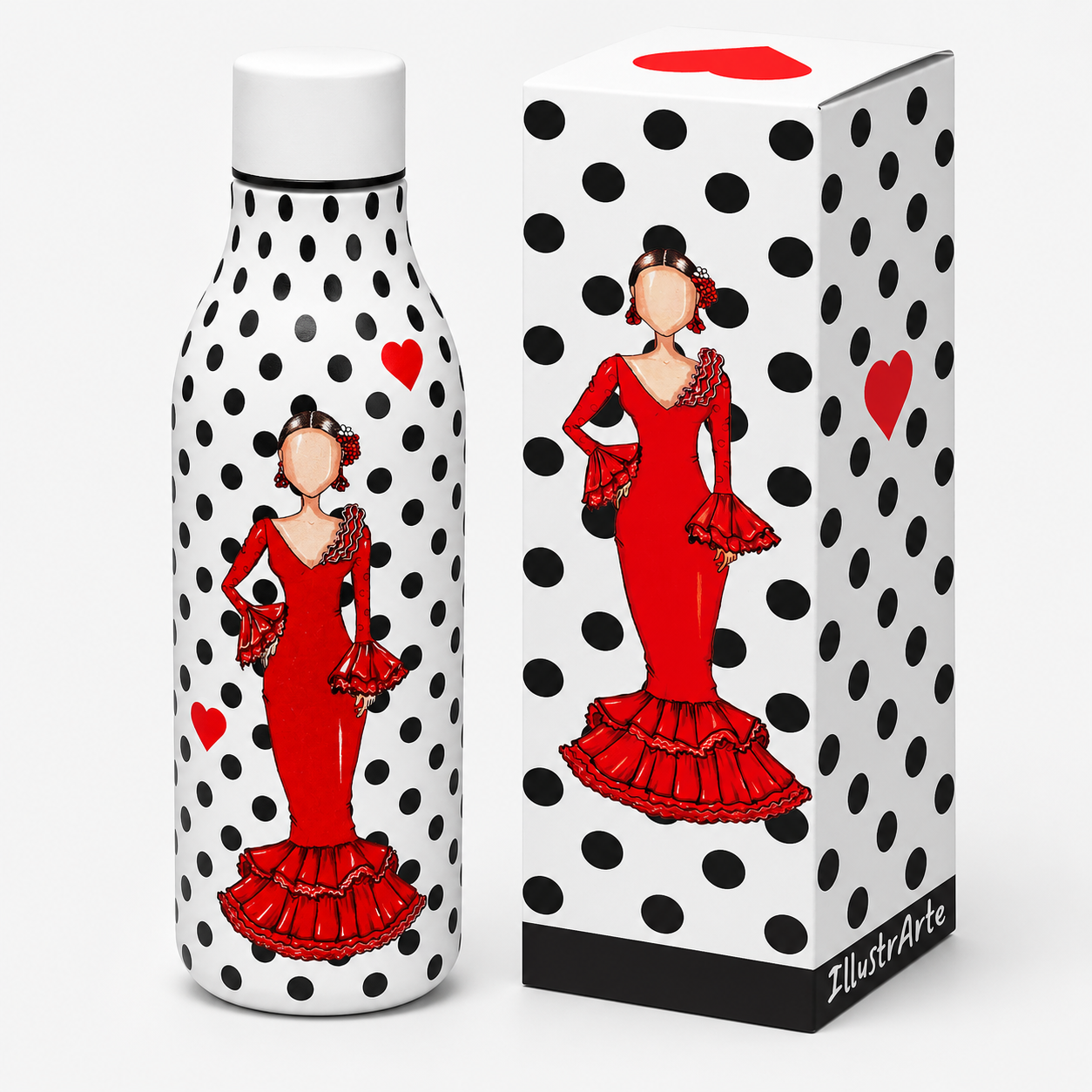 Botella térmica de acero inoxidable illustrArte 500 ml – diseño Verónica, flamenca de vestido rojo