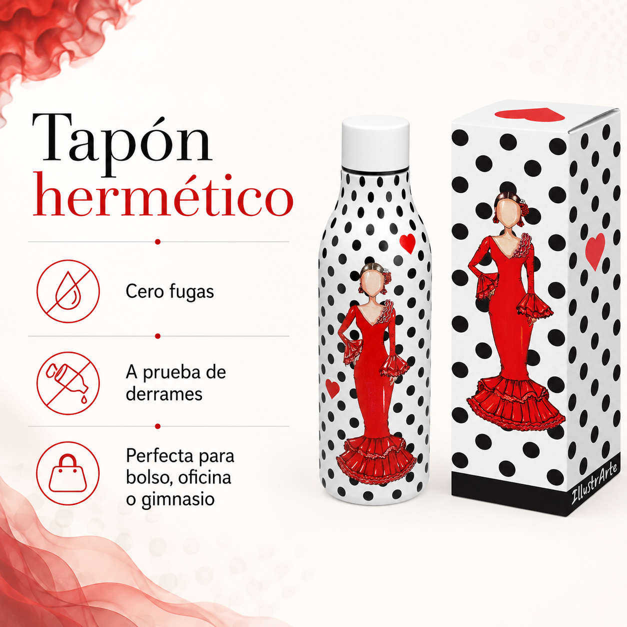 Botella térmica illustrArte 500 ml – diseño Verónica, flamenca de vestido rojo – vista 2