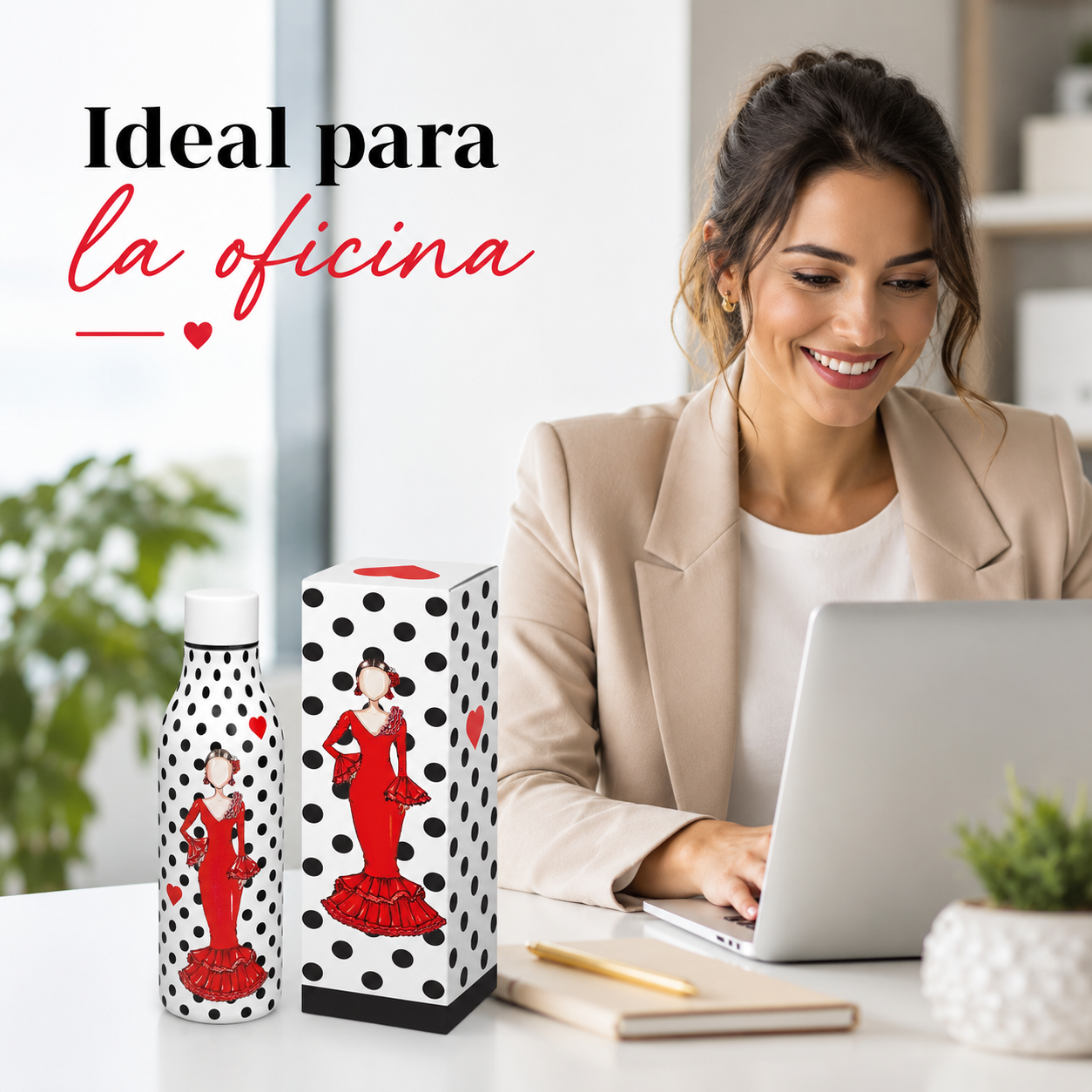 Botella térmica illustrArte 500 ml – diseño Verónica, flamenca de vestido rojo – vista 3