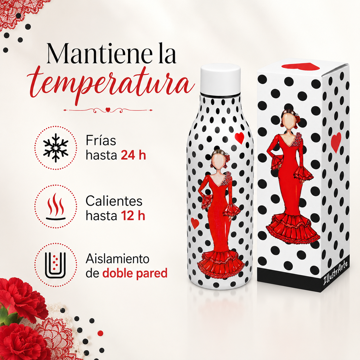 Botella térmica illustrArte 500 ml – diseño Verónica, flamenca de vestido rojo – vista 4