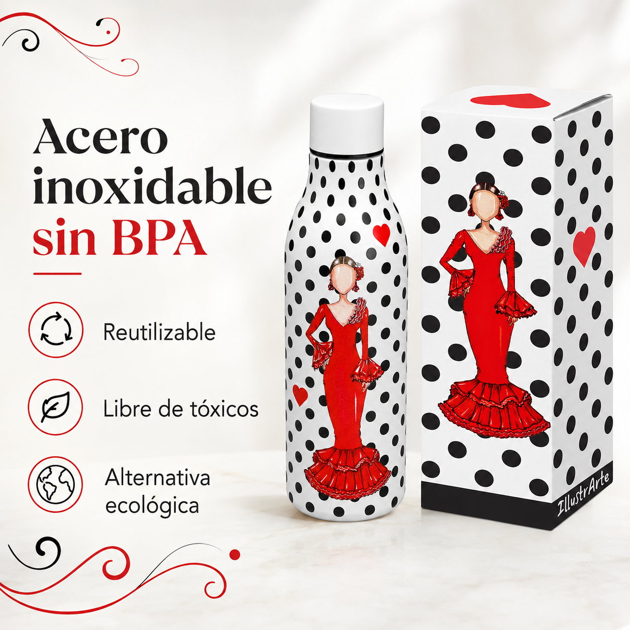 Botella térmica illustrArte 500 ml – diseño Verónica, flamenca de vestido rojo – vista 6