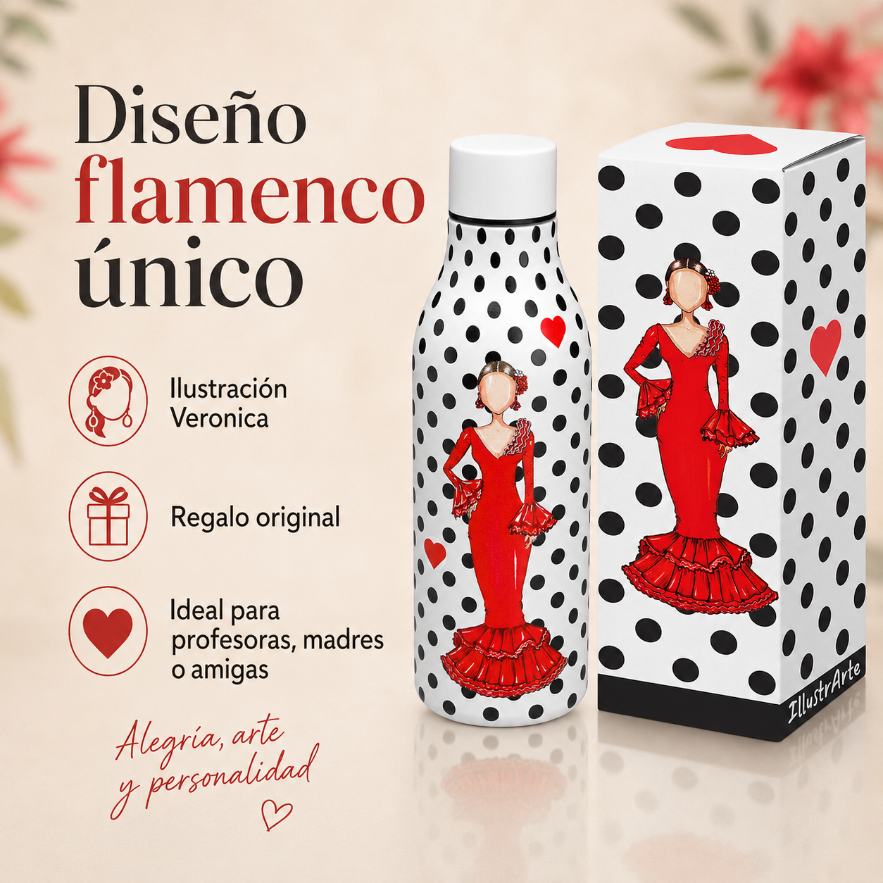 Botella térmica illustrArte 500 ml – diseño Verónica, flamenca de vestido rojo – vista 7
