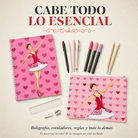 Capacidad del estuche con material escolar, diseño Bailarina Mariela
