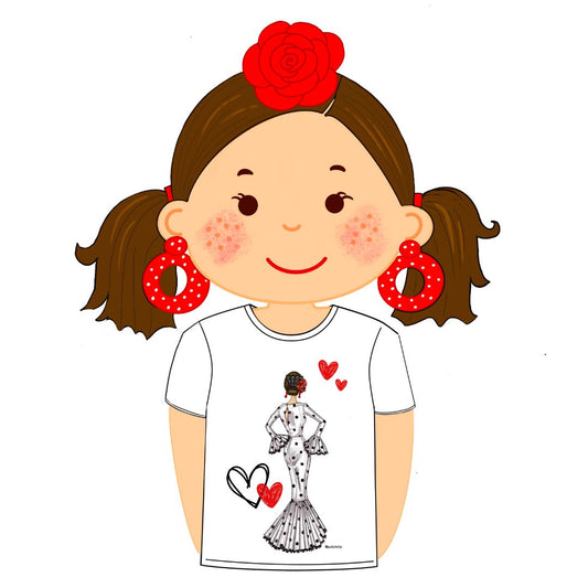 100% Organic Cotton Flamenco T-shirt Fitted - Model Maria white dress
