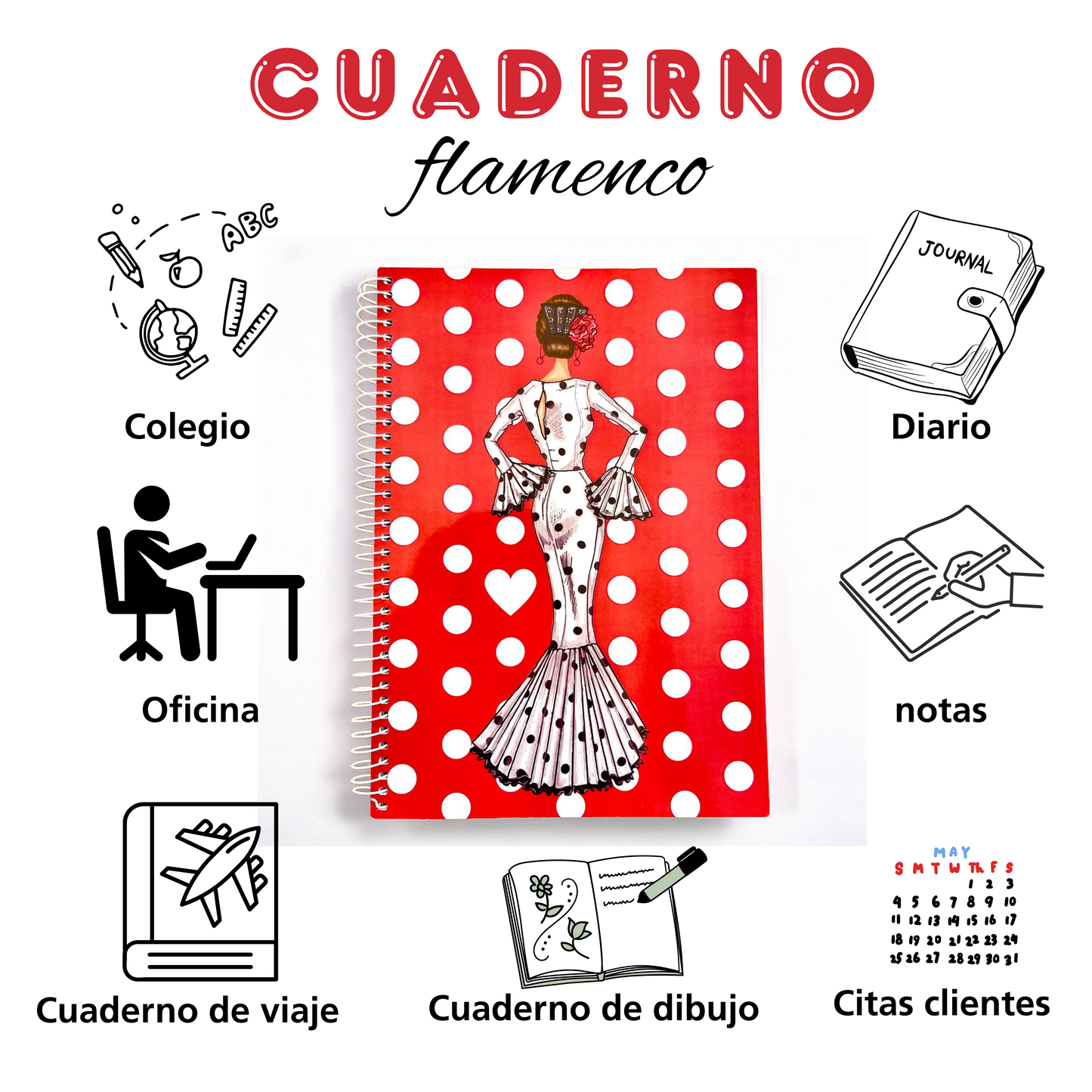 Libreta flamenca María, un regalo original para los amantes del flamenco y la papelería de diseño.