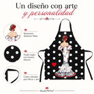 Delantal flamenca illustrArte – Maite, fondo negro con lunares – vista 3