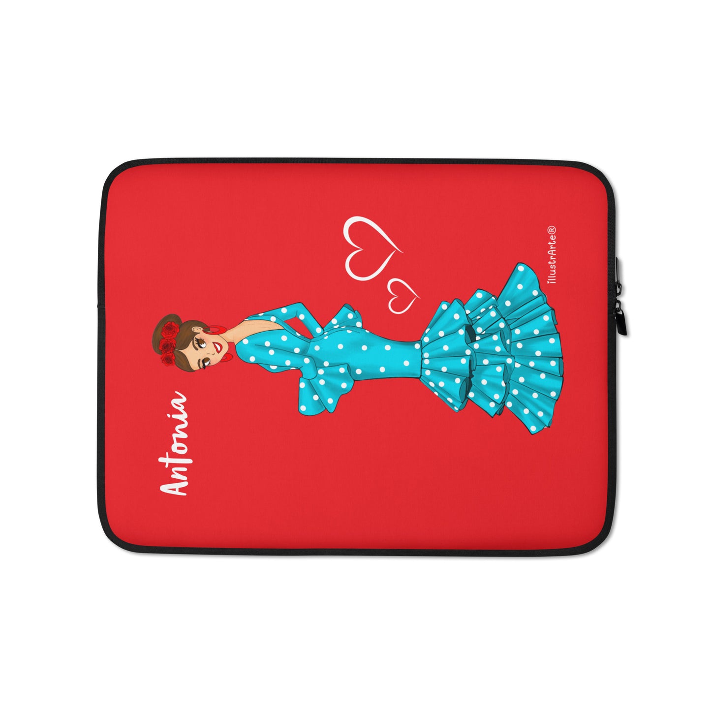 Funda Para Portátil Personalizable - Flamenca Paquita fondo rojo