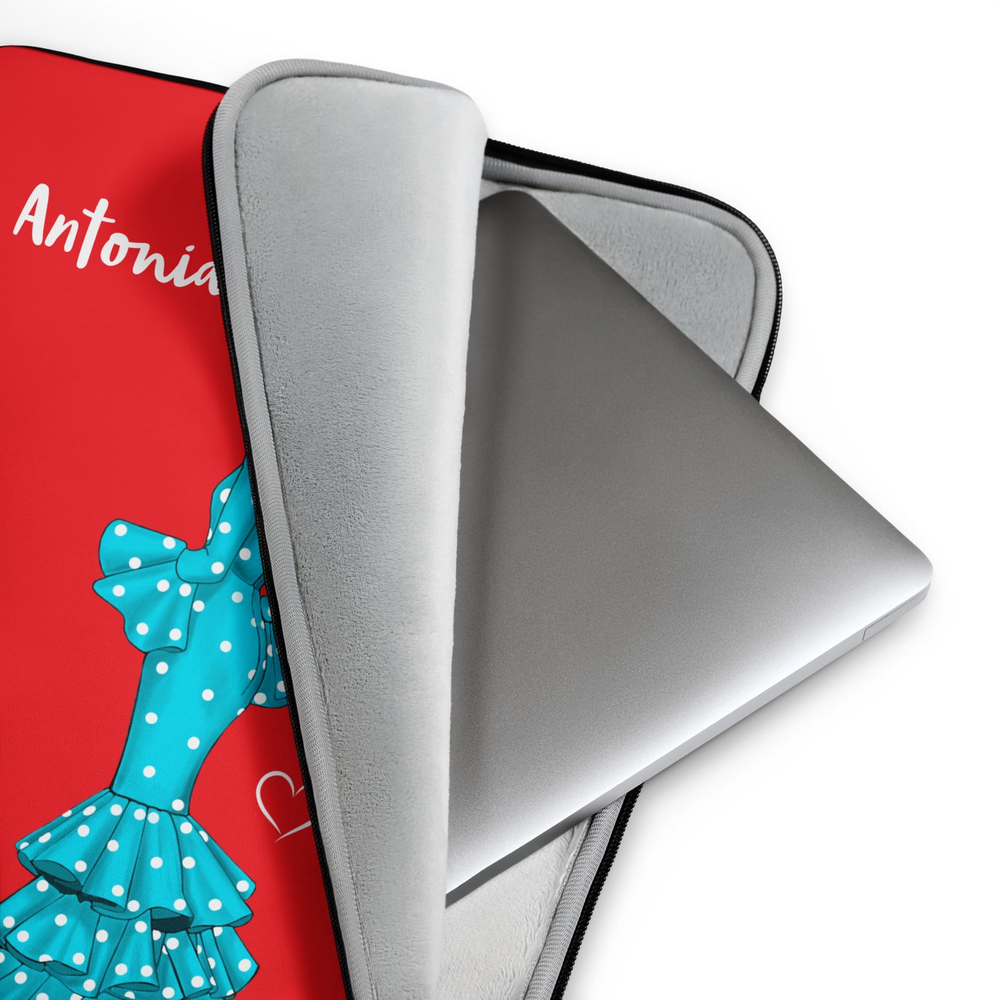 Funda Para Portátil Personalizable - Flamenca Paquita fondo rojo