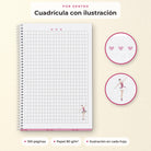 Libreta Bailarina Mariela – por dentro, cuadrícula con ilustración, papel 80 g/m²