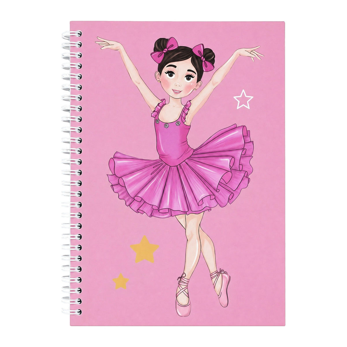 Libreta bailarina Marina rosa 17 x 24 cm, portada con bailarina y estrellas doradas