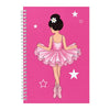 Libreta bailarina Tina fucsia 17 x 24 cm, portada con bailarina de espaldas y estrellas