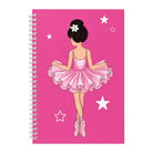 Libreta bailarina Tina fucsia 17 x 24 cm, portada con bailarina de espaldas y estrellas
