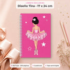 Libreta Bailarina Tina 17 x 24 cm: 100 hojas, cuadrícula, tapa semirrígida