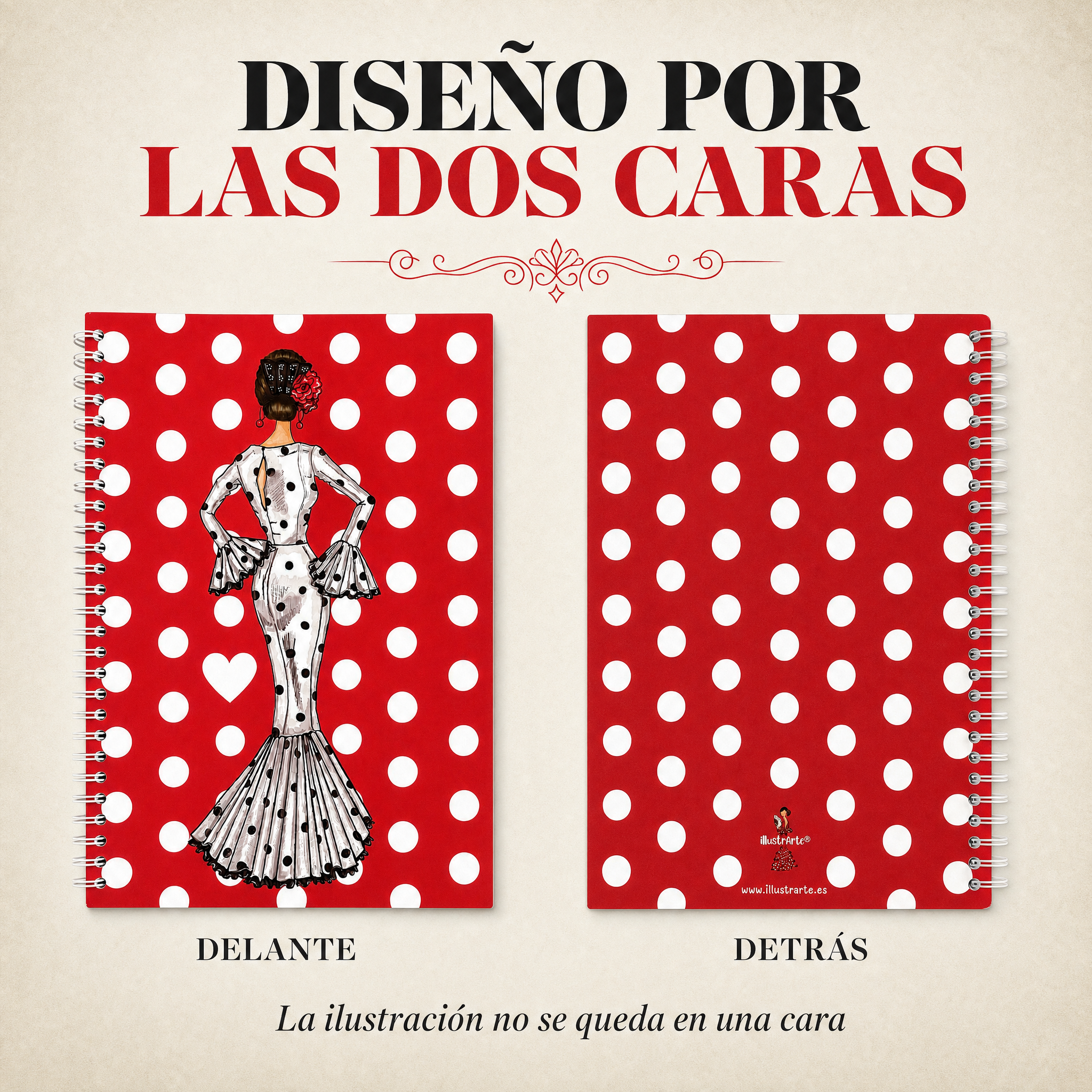Libreta flamenca María Blanco – diseño impreso por las dos caras, delante y detrás