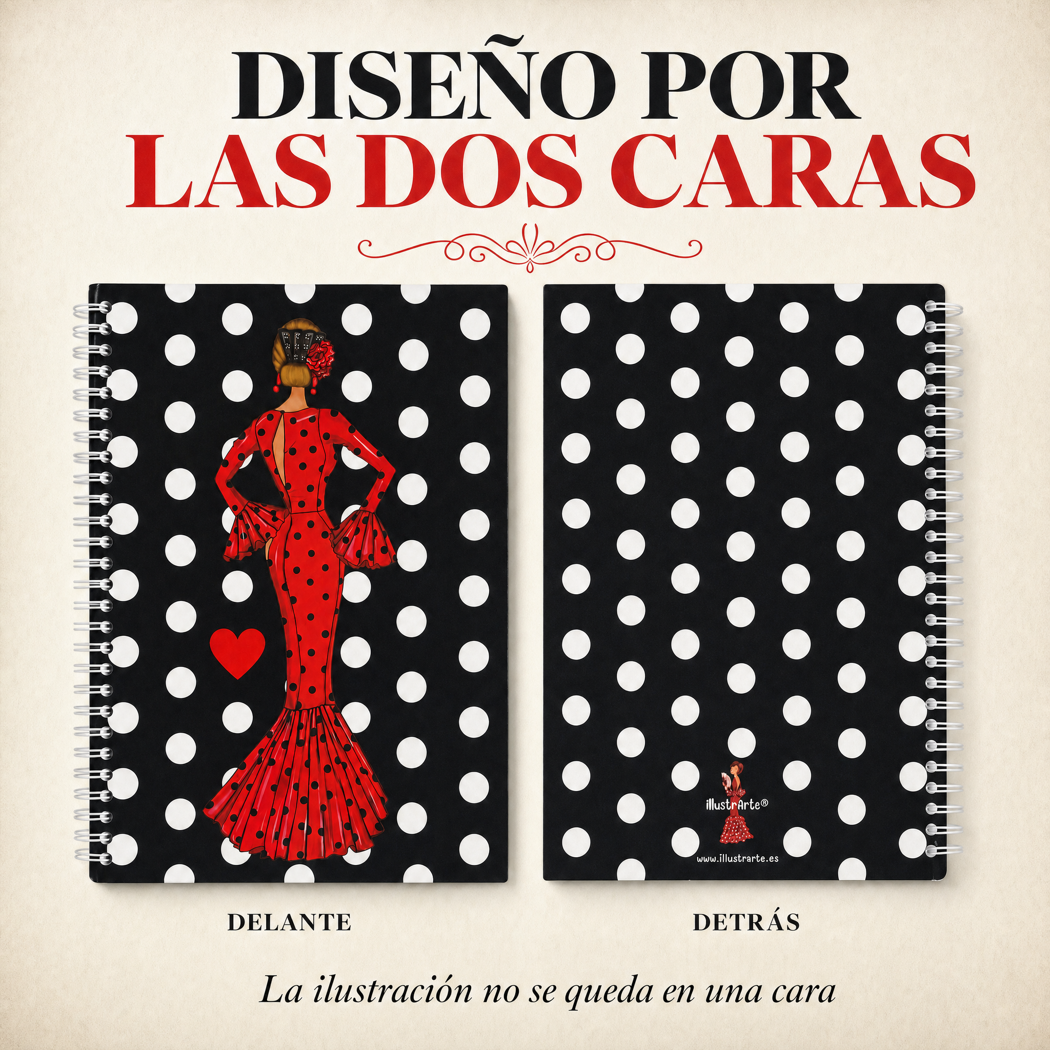 Libreta flamenca María Rojo – diseño impreso por las dos caras, delante y detrás