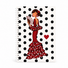 Libreta flamenca illustrArte 17 x 24 cm – diseño Pepa, tapa blanca con lunares negros