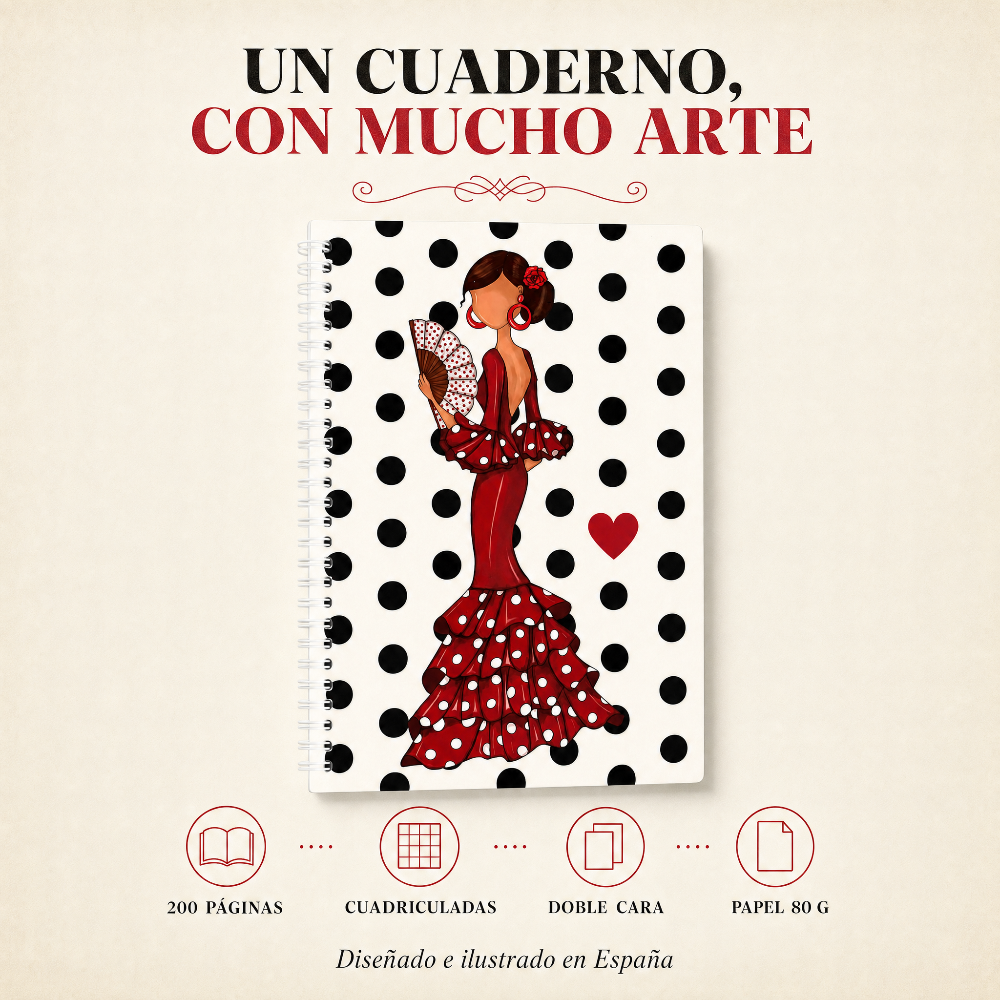 Libreta flamenca Pepa – 200 páginas cuadriculadas, doble cara, papel 80 g