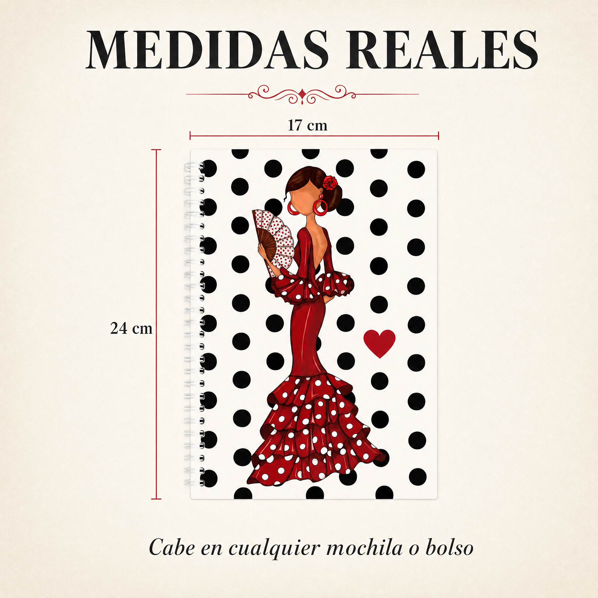 Libreta flamenca Pepa – medidas reales 17 x 24 cm