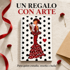 Libreta flamenca Pepa – presentación de regalo sobre lino con cinta roja