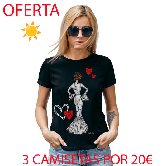🎉3 por 20 €💃 – Camiseta Flamenca De Algodón 100% Orgánico  Ajustada -  Modelo María vestido blanco