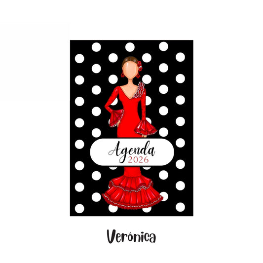 Agenda Flamenca 2026 “Verónica” – 2 Días por Página – Ilustraciones Flamencas – Eventos Flamencos del Año – Diseño illustrArte