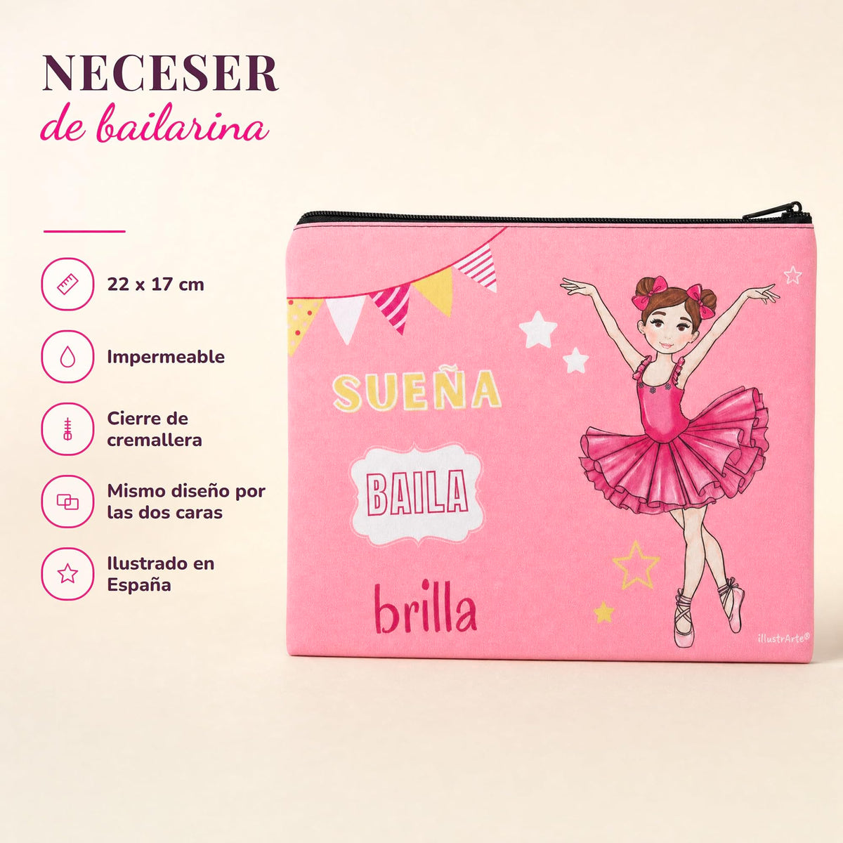 Neceser Granada illustrArte 22 x 17 cm – diseño Marina (Sueña, Baila, Brilla) – vista 2