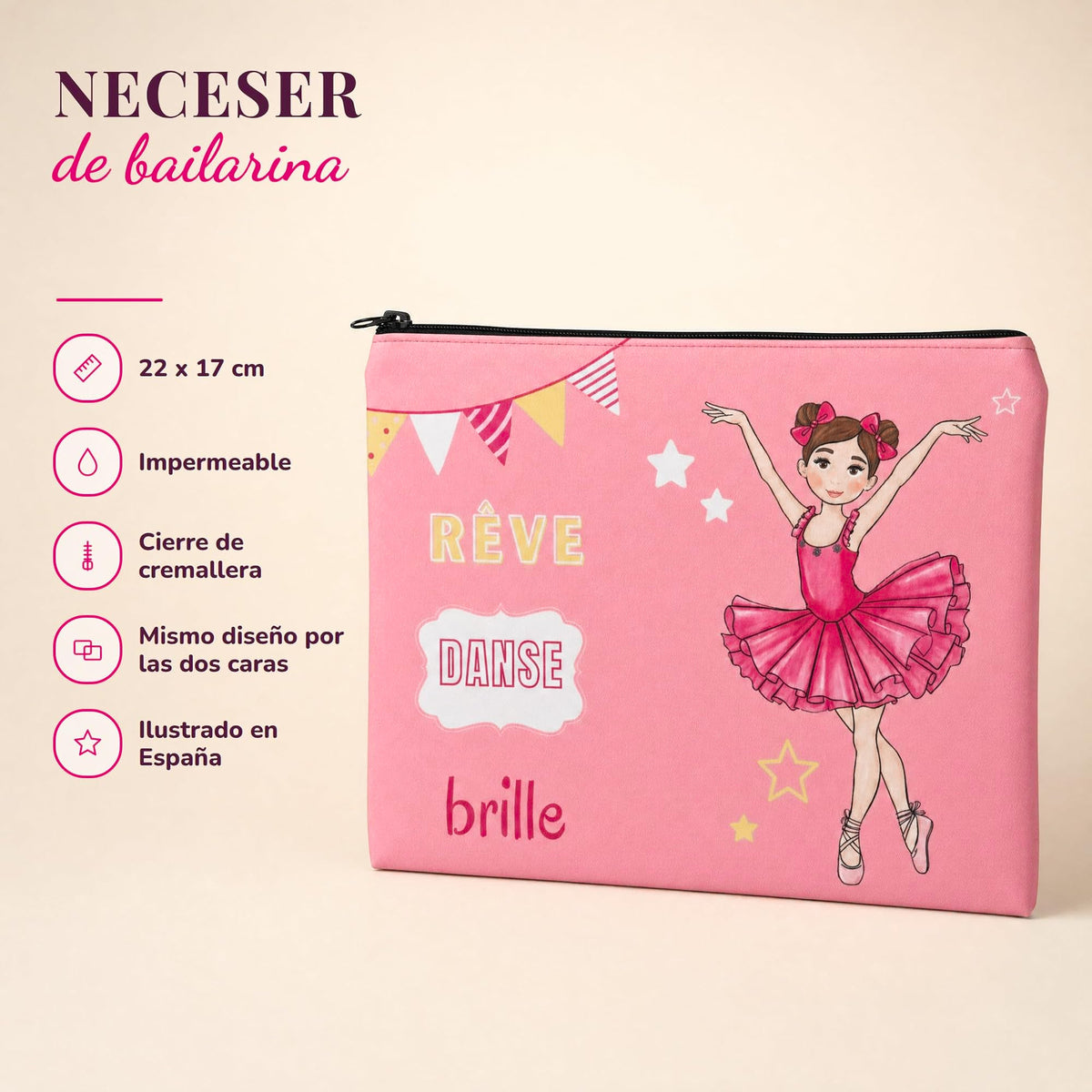 Neceser Granada illustrArte 22 x 17 cm – diseño Marina (Rêve, Danse, Brille) – vista 2