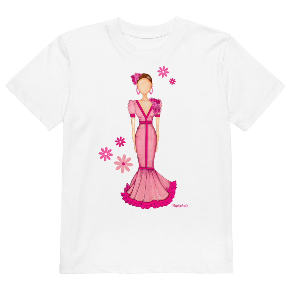 Camiseta Flamenca de Niñas De Algodón 100% Orgánico - Modelo Isabel, mostrando su diseño alegre y cómodo.