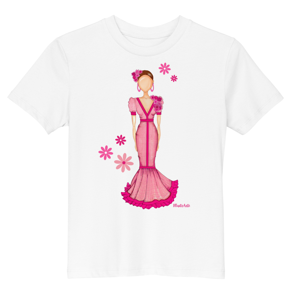 Vista frontal de la Camiseta Flamenca de Niñas De Algodón 100% Orgánico - Modelo Isabel, ideal para todas las ocasiones.