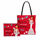 Pack bolso Málaga 43x43 cm + neceser Granada 22x17 cm illustrArte – Pepa Feliz con neceser rojo