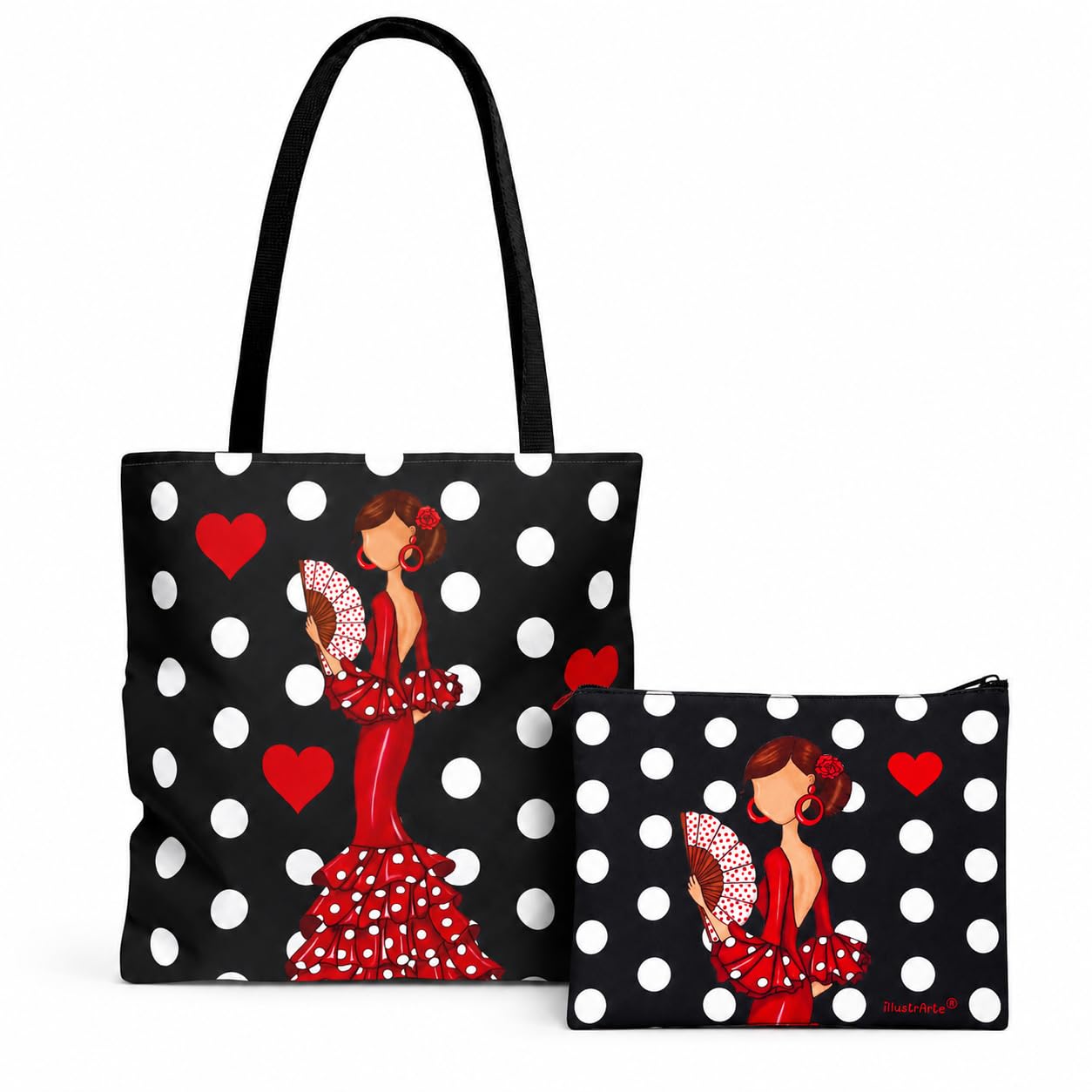 Pack bolso Málaga 43x43 cm + neceser Granada 22x17 cm illustrArte – diseño Pepa Lunares