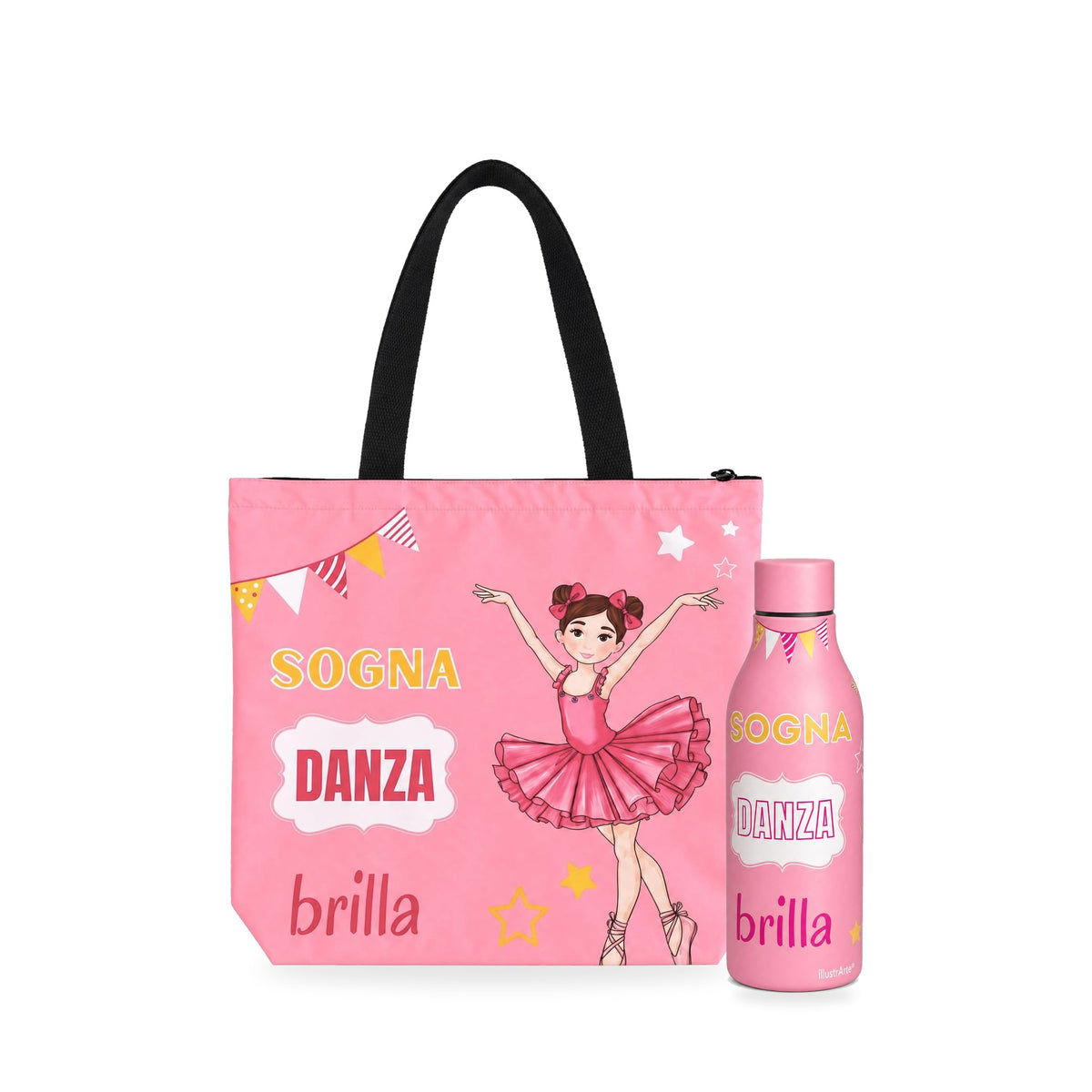 Pack Botella Térmica Bailarina + Bolsa de Ballet – diseño Marina (Sogna, Danza, Brilla)