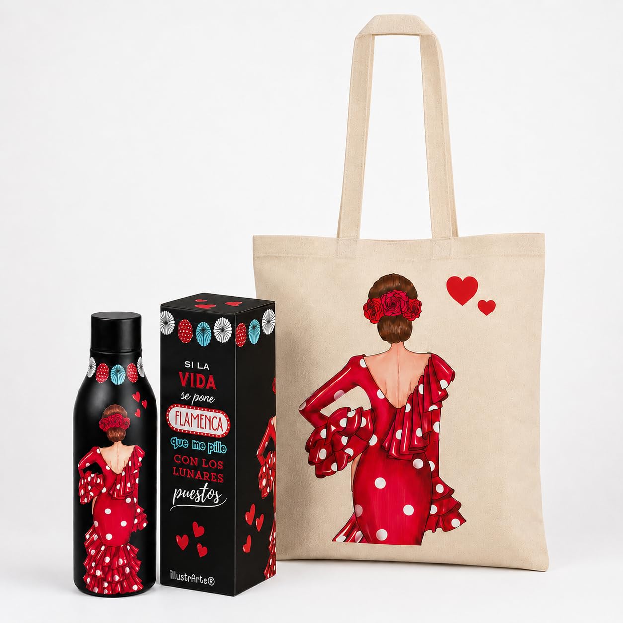 Pack botella térmica 500 ml + bolsa tote Cádiz 38x42 cm illustrArte – diseño Macarena